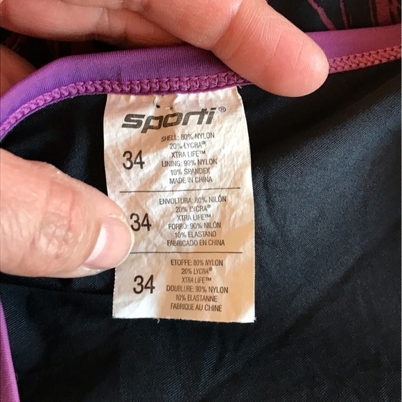 SPORTI one piece swim suit black with purple swirls. Size 34. - Picture 5 of 7